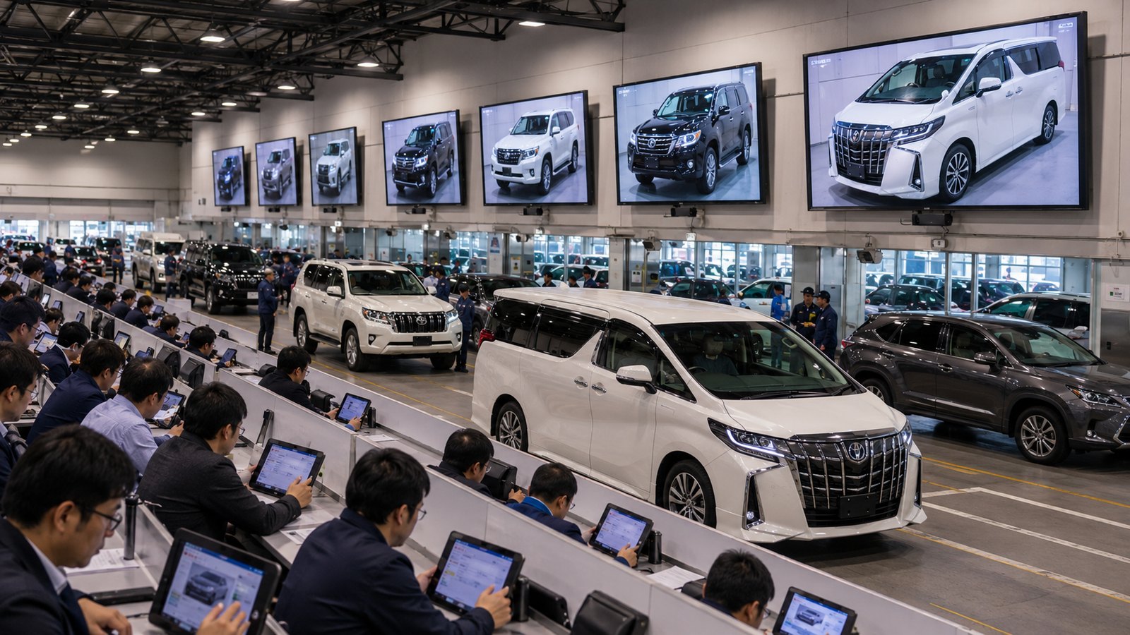 Auto auction hall with current-generation Alphard