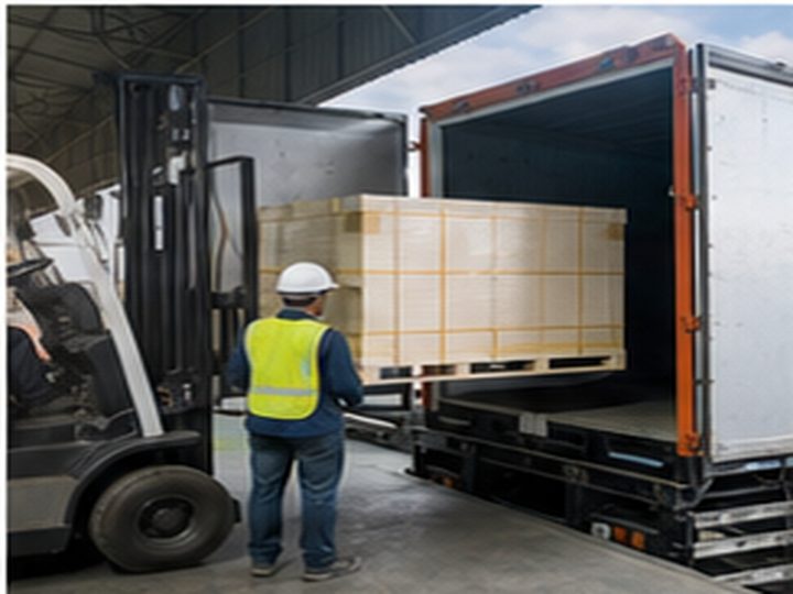 Container loading at warehouse dock for Japan export logistics