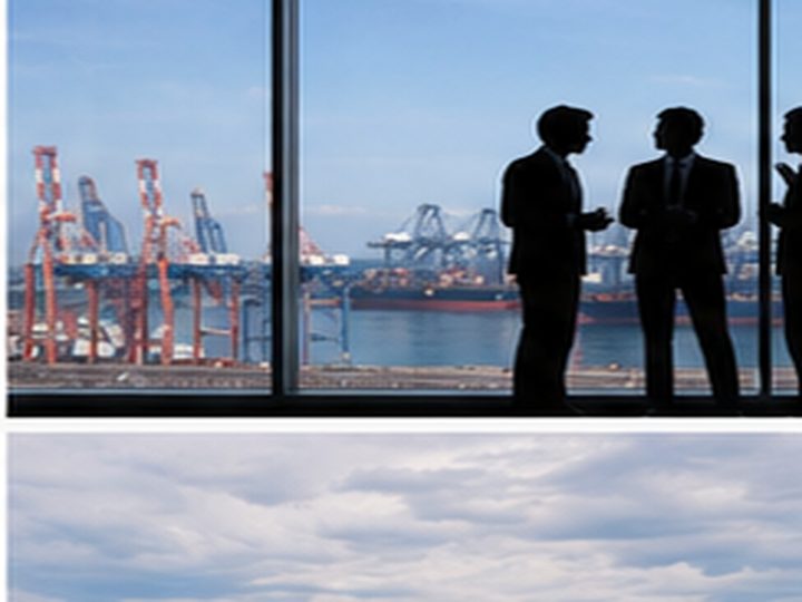 Port view business meeting for overseas buyer export consultation